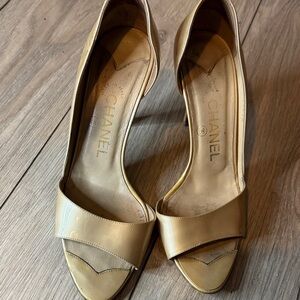 CHANEL Beige Open-Toe Heels